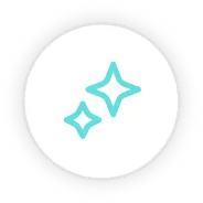 Two turquoise sparkle or shine icons inside a white circle with a black border.