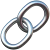Metallic chain link with two interlocked oval loops.
