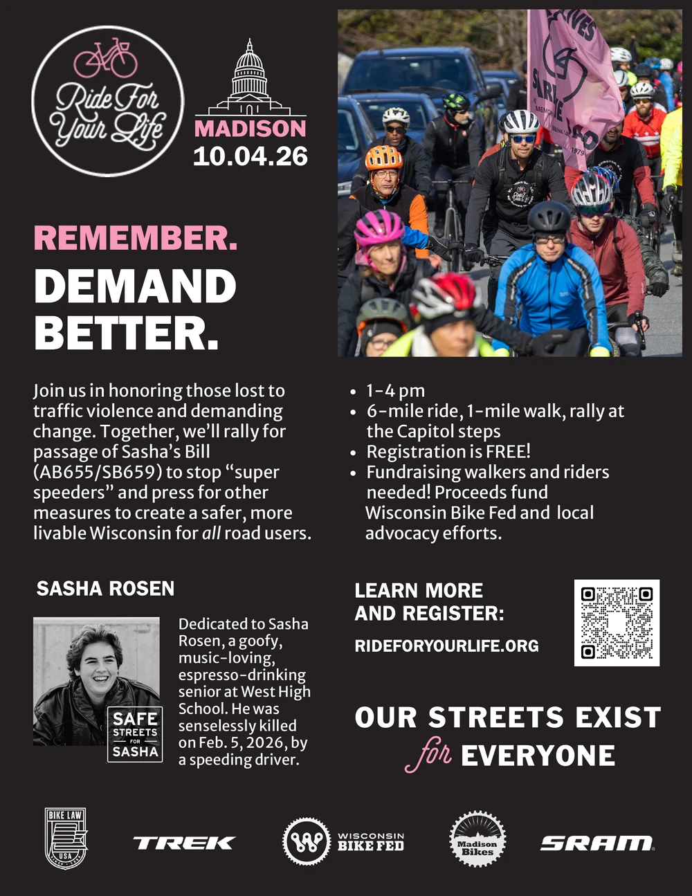 Ride or Walk for Sasha flyer for October 4