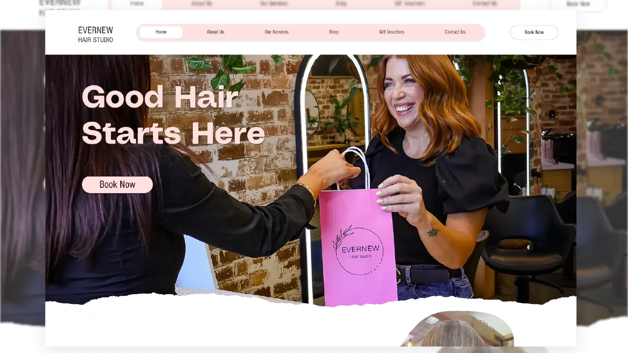 Evernew Hair Studio website frame.