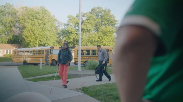 Still from the Raspberry Pi Foundation story on screen reader support in Blockly, filmed in Indianapolis