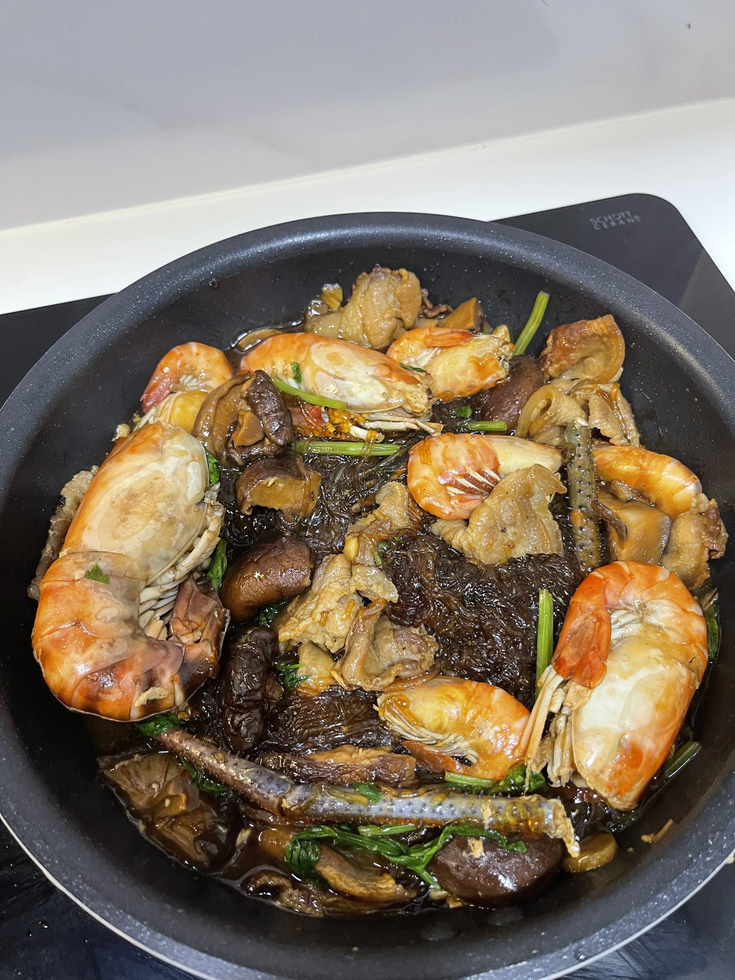 Freshly caught river shrimp prepared into a noodle dish for dinner