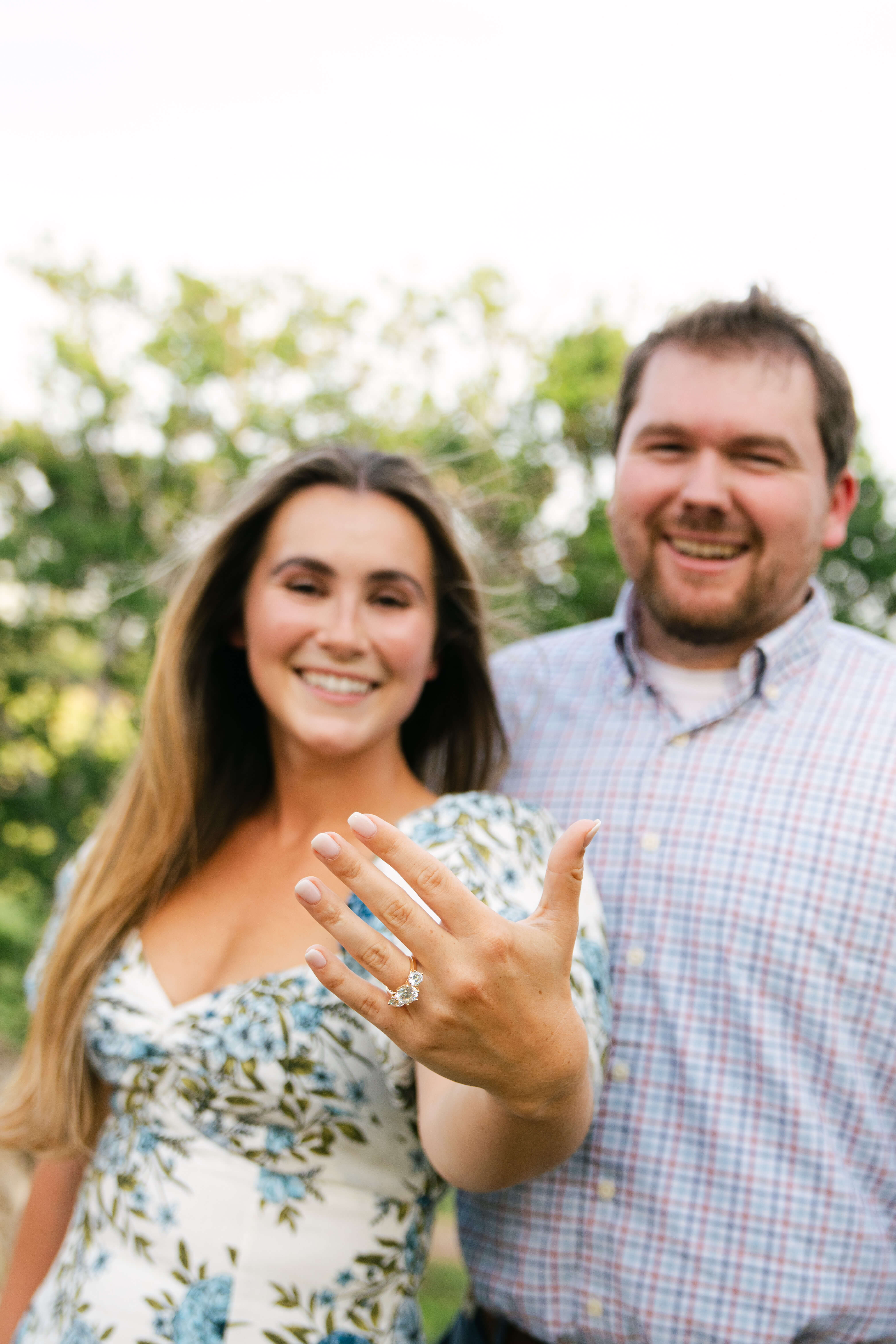 Newly engaged bride showing off her ring after Zilker Park surprise proposal in Austin