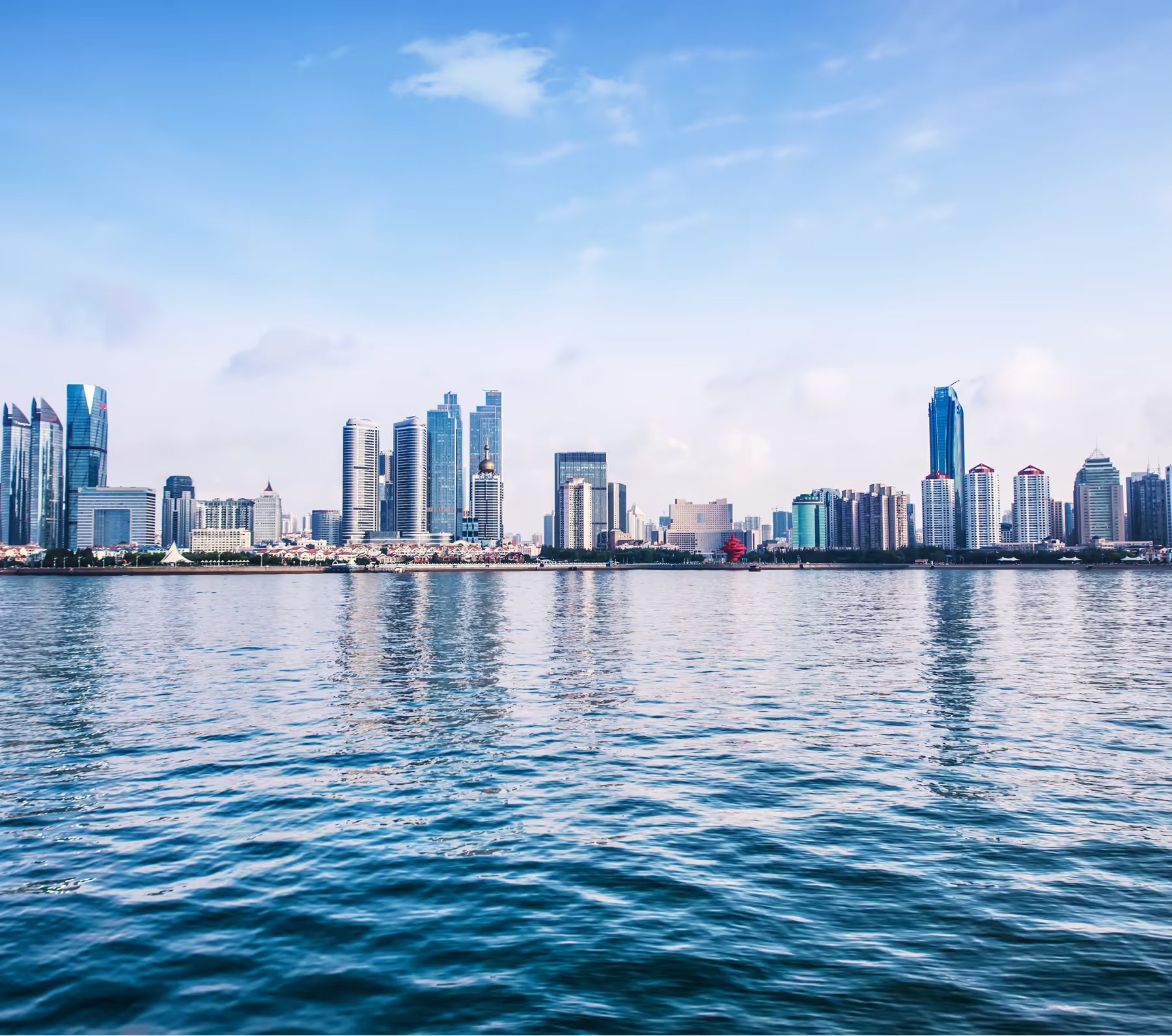 City reflected in water