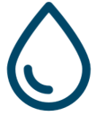 Simple blue outlined water droplet icon with a curved line inside.