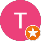 Pink circular icon with a white letter T and an orange badge with a white star in the bottom right corner.