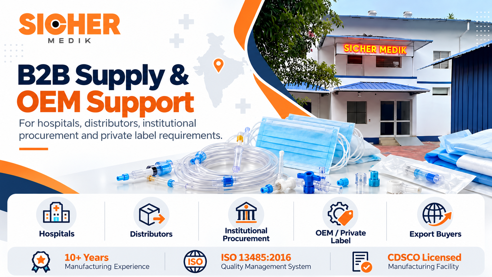 Infographic showing B2B medical disposable supply and OEM private label support