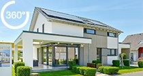 Einfamilienhaus mit Satteldach, Solarpanels, überdachter Terrasse und Garten