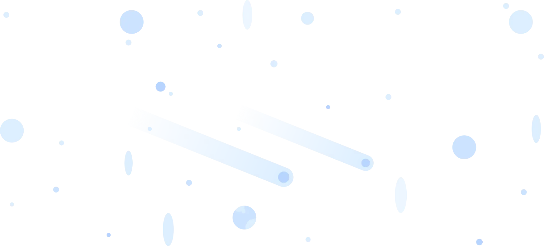 Abstract blue shapes and circles scattered on a black background.