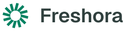 Freshora company logo with a green sunburst design to the left of the text