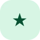 Dark green five-point star centered on a light green circular background.