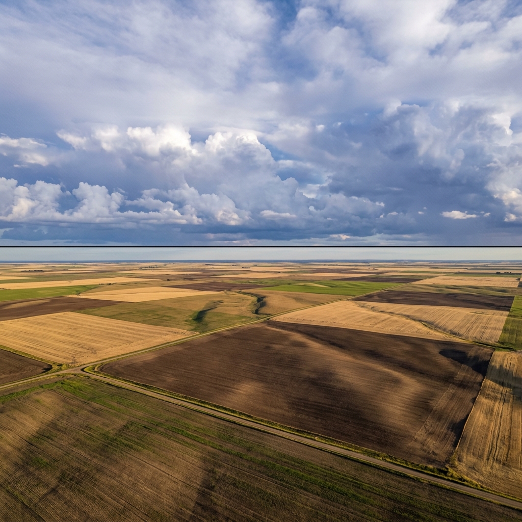 Aerial view of Canadian prairie farmland parcels