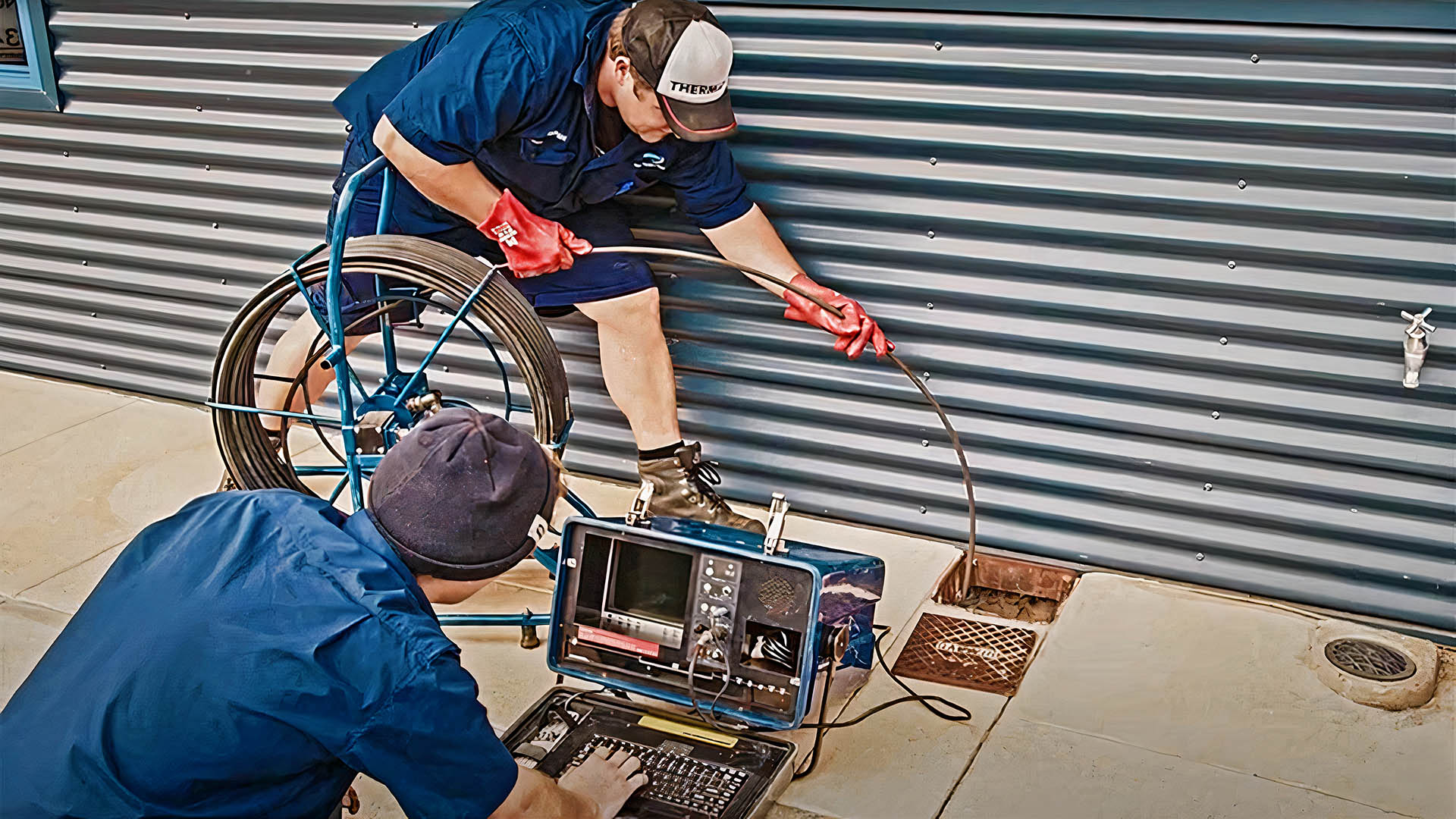 Bunbury Plumbing Staff directing a camera into a drain for analysis.