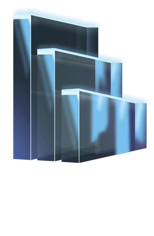 Transparent blue 3D rectangular blocks of varying heights arranged in ascending order from right to left.