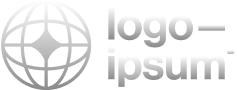 Grayscale globe icon with a diamond-shaped star in the center next to the text 'logo-ipsum'.