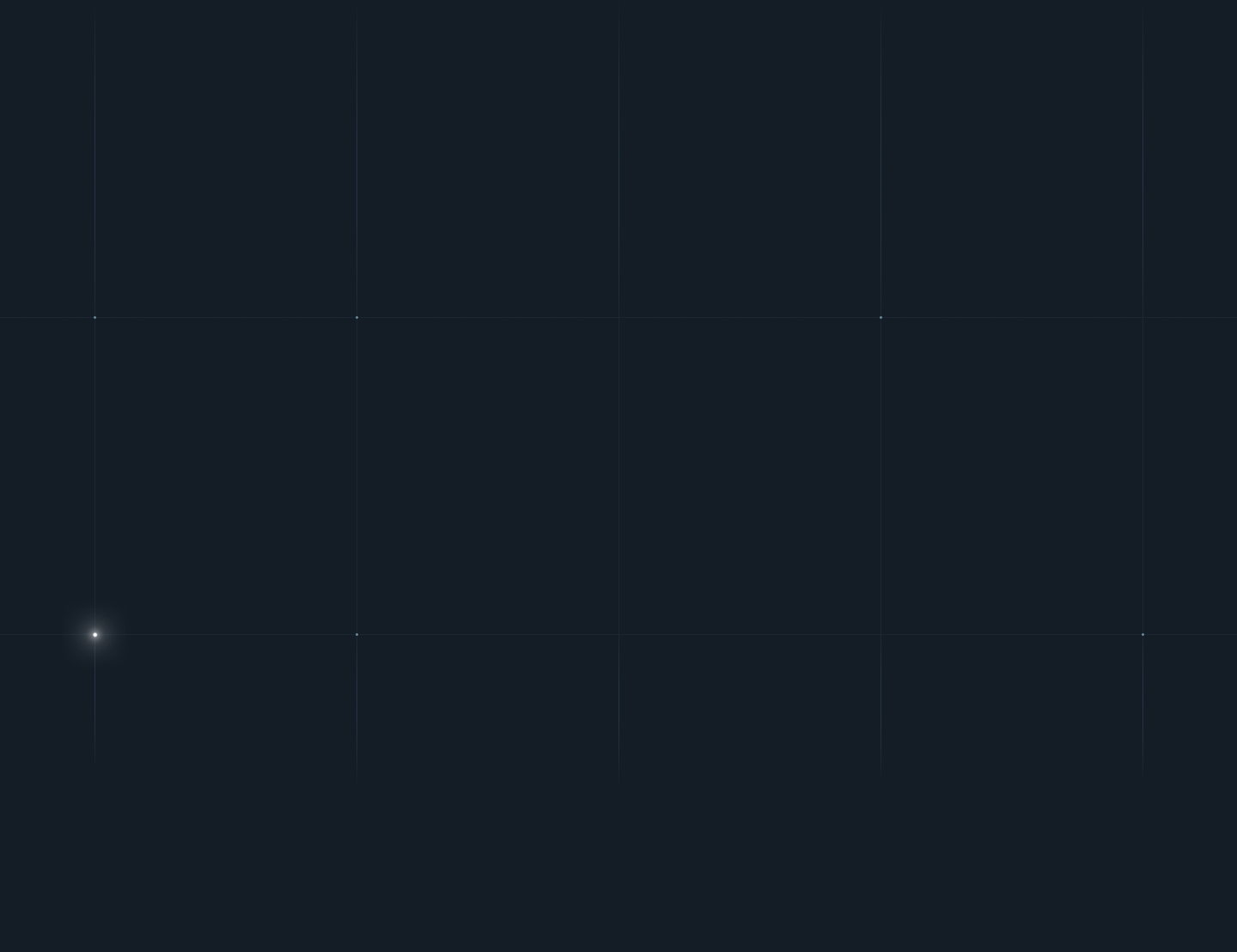 Dark blue grid background with faint glowing white dots at intersections.