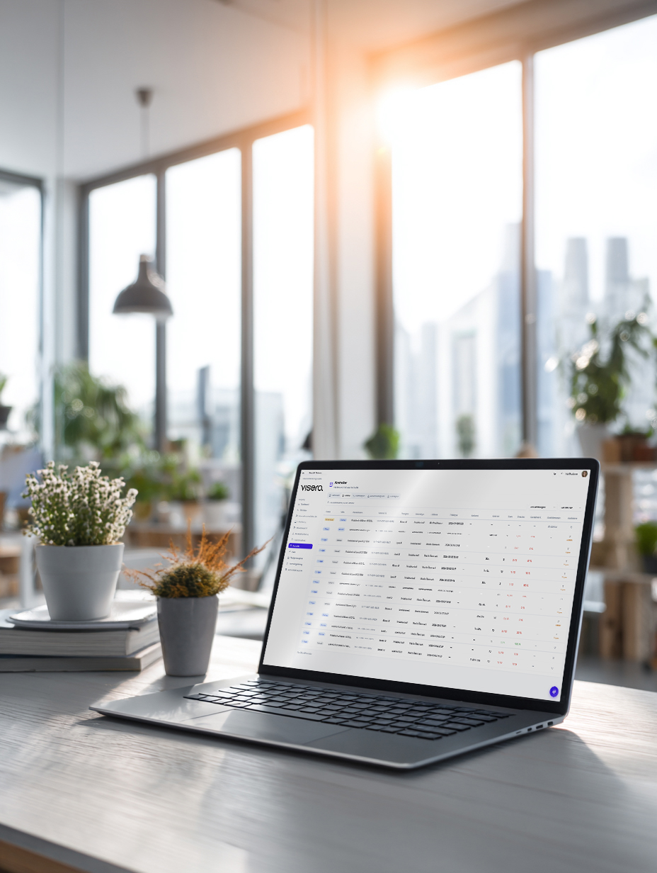 Två personer, en man och en kvinna, sitter vid ett bord och ler under ett samtal.
