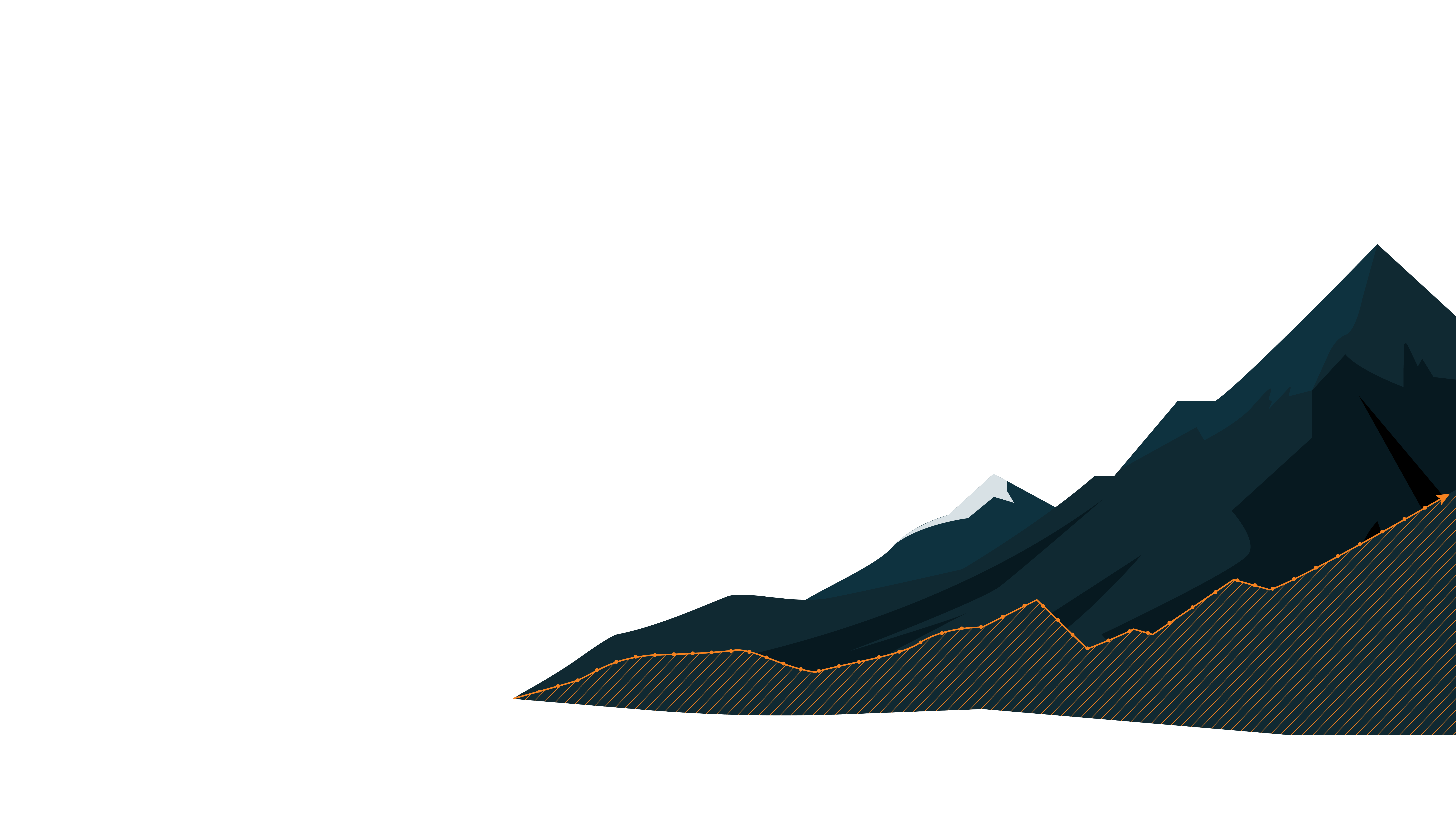 This is a mountain, its peak trending upwards. On the illustrated mountain is a line graph trending upwards, with the bottom area filled with a diagonal pattern.