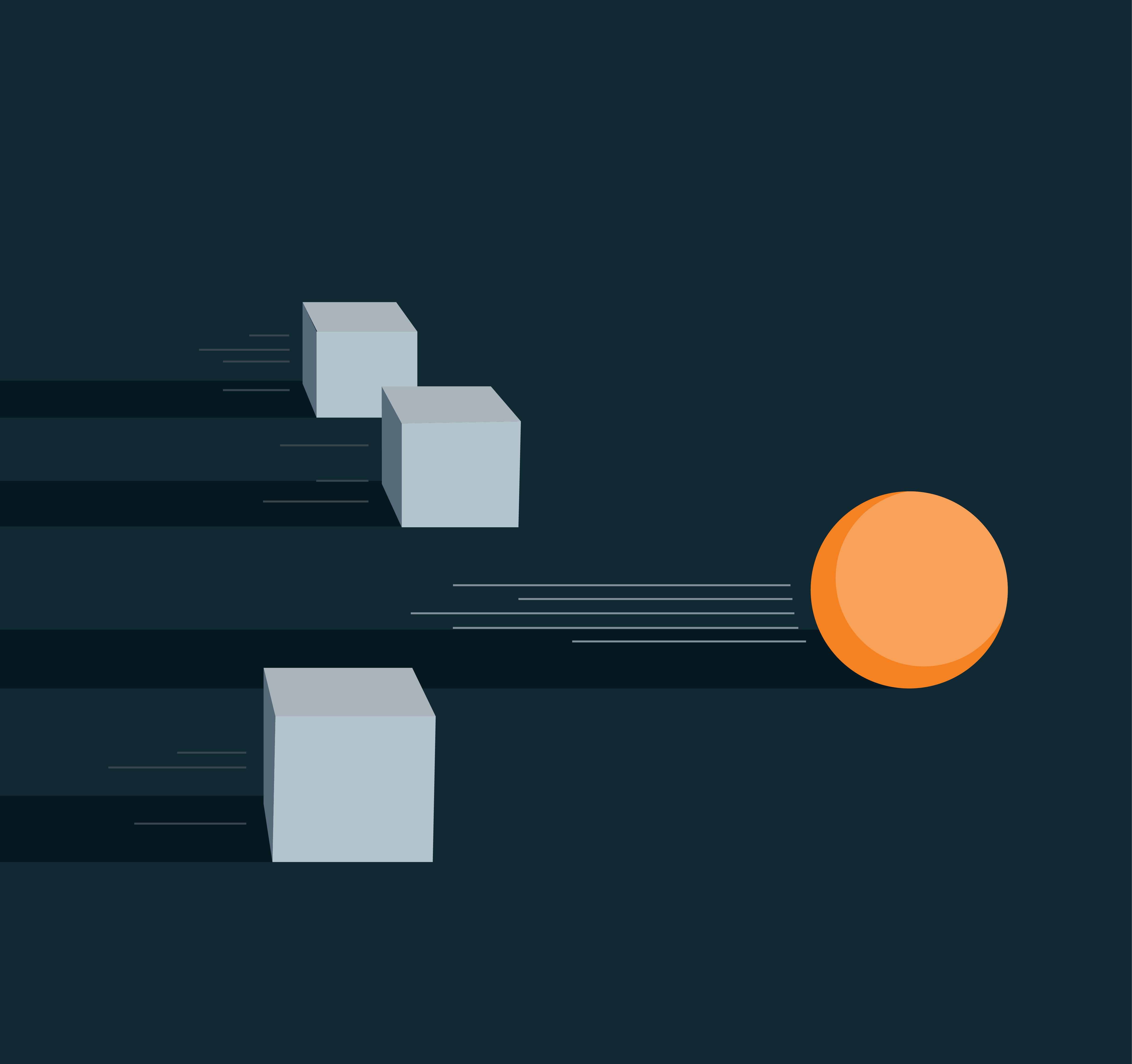 An orange ball, symbolising the advantage Alpine Capital has, leading a race with three other grey cubes moving at a much slower pace.