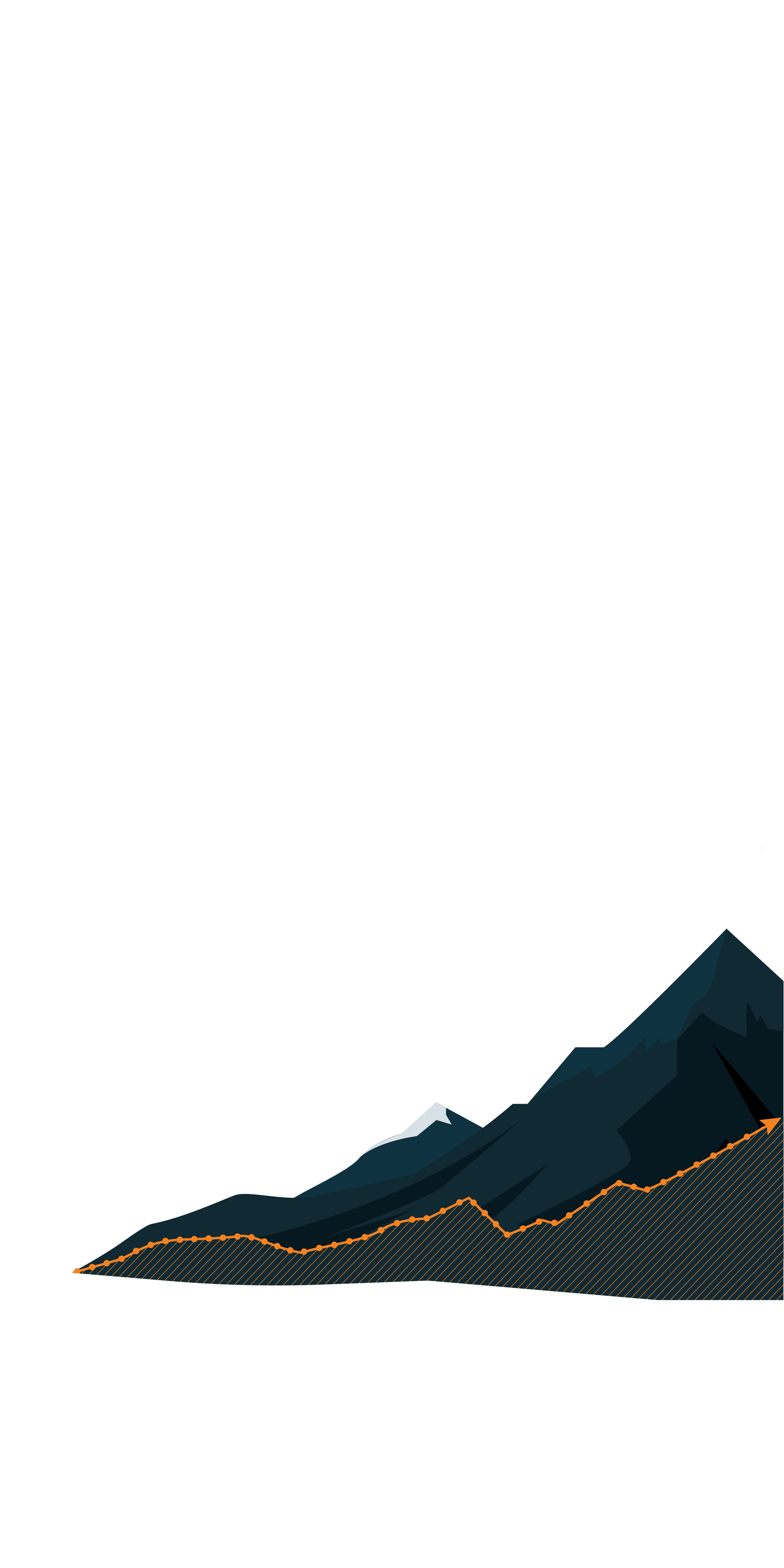 This is a mountain, its peak trending upwards. On the illustrated mountain is a line graph trending upwards, with the bottom area filled with a diagonal pattern.