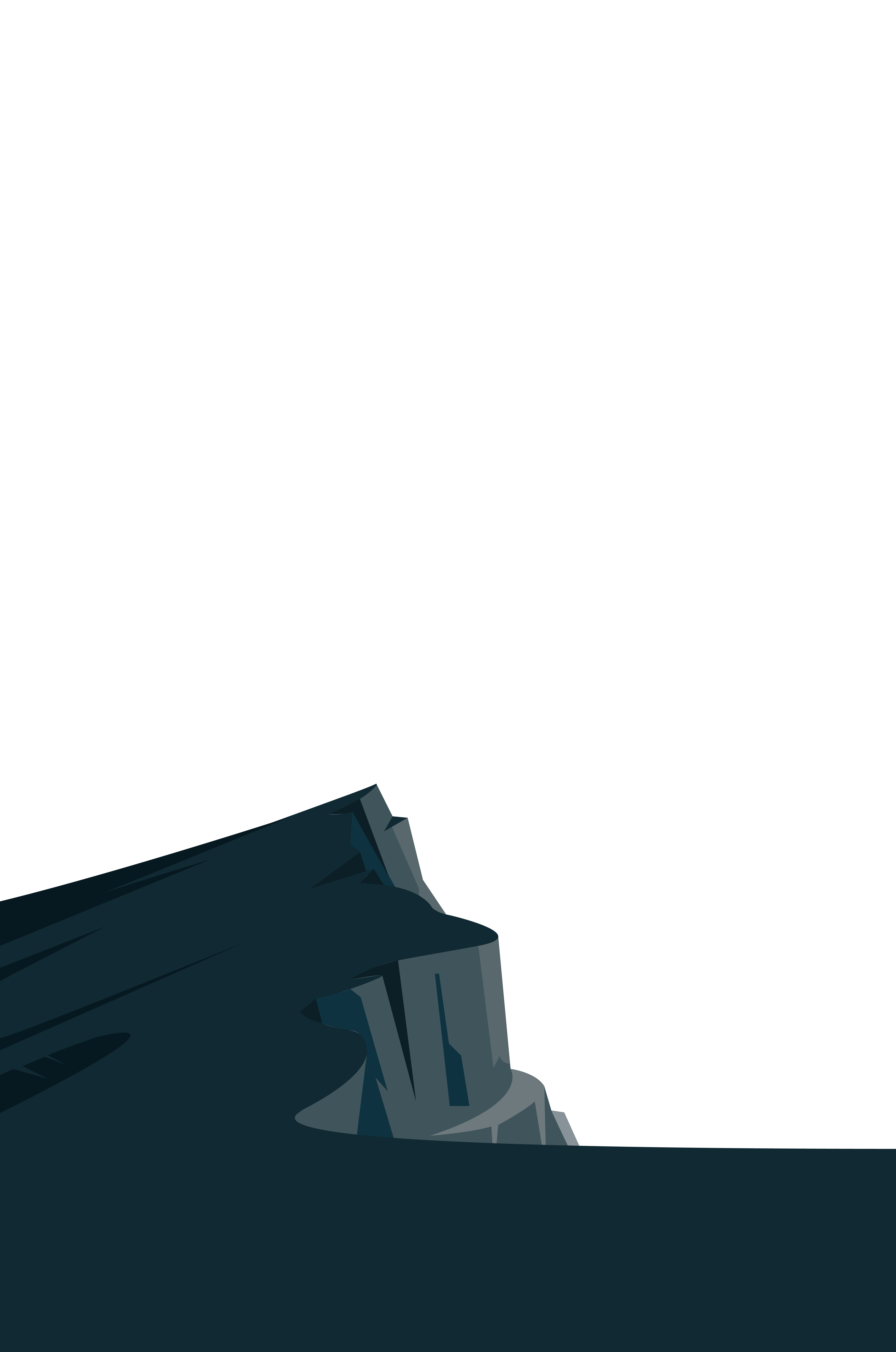 This is a cliff, signifying the foreground of the scene and its charcoal colour melts into the background of the section below.