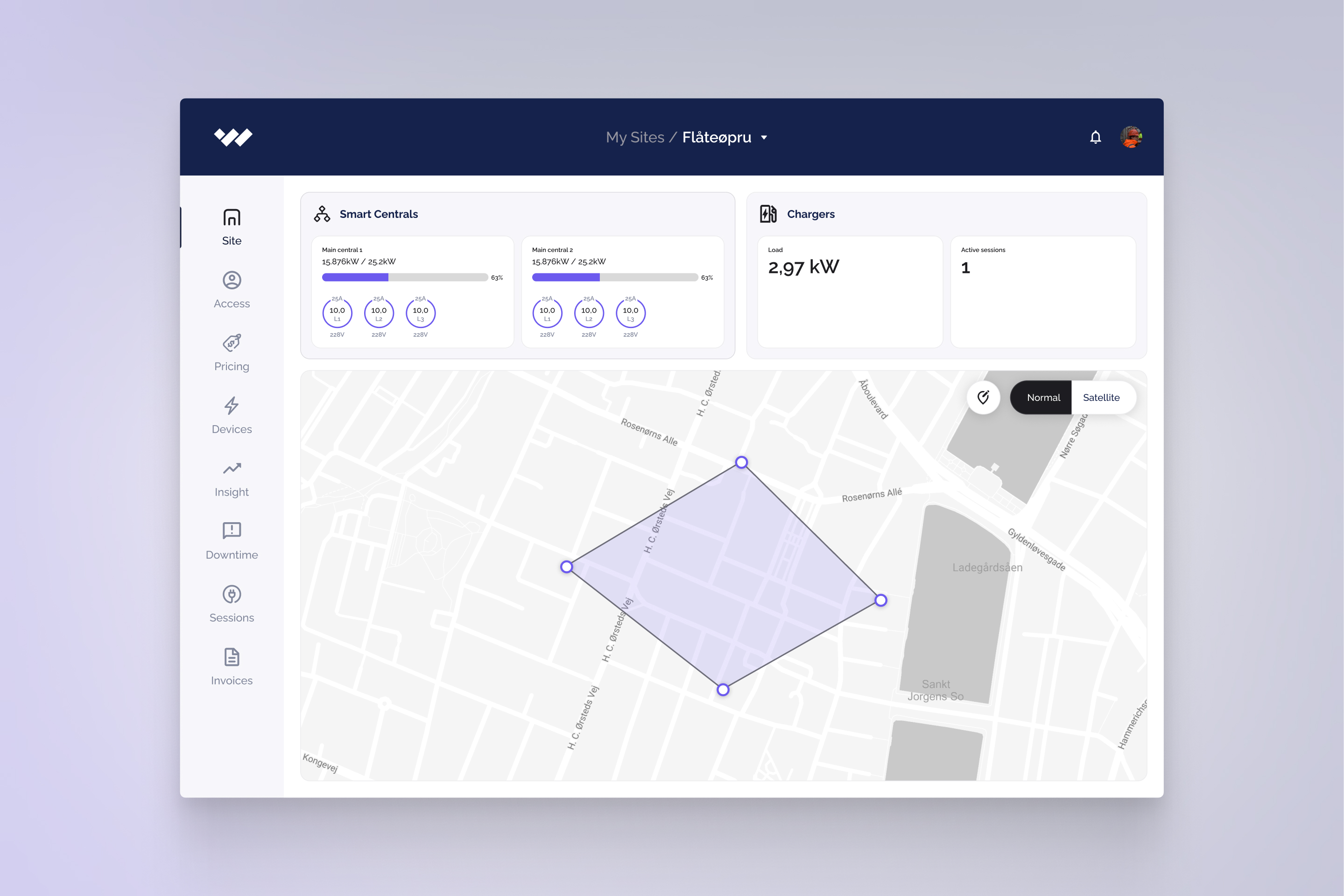 Eksempelbilde av markering av et arbeidsområde i programmet laget for Naeva