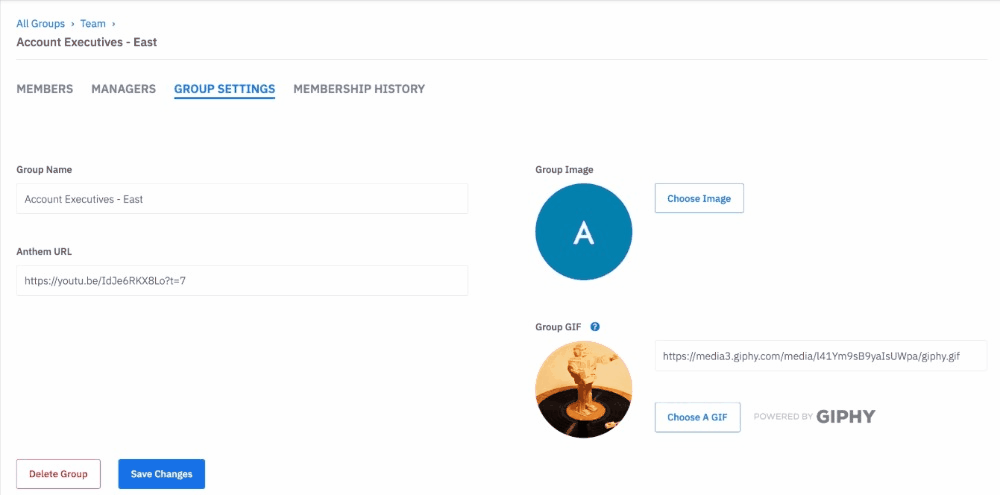 Set a Group GIF under the Group Settings tab in Ambition