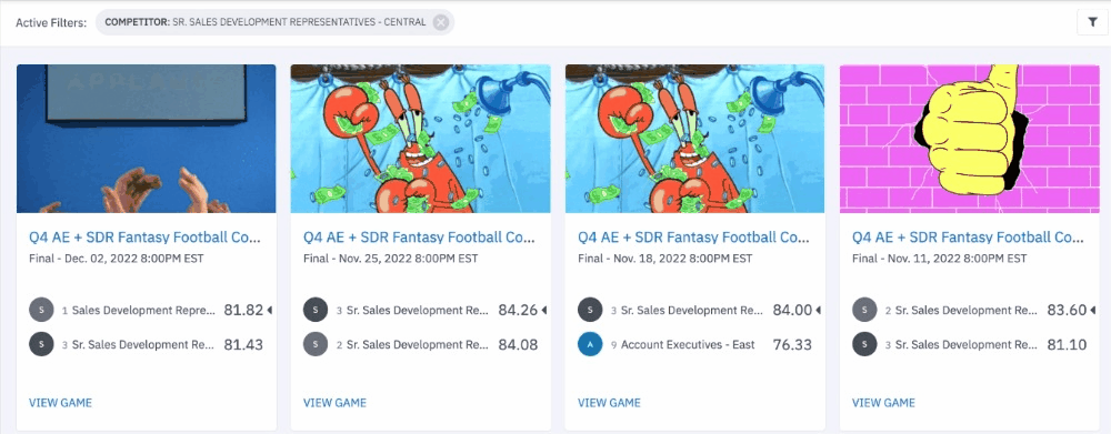 Group GIFs display in Ambition competitions to show when a team comes in first place