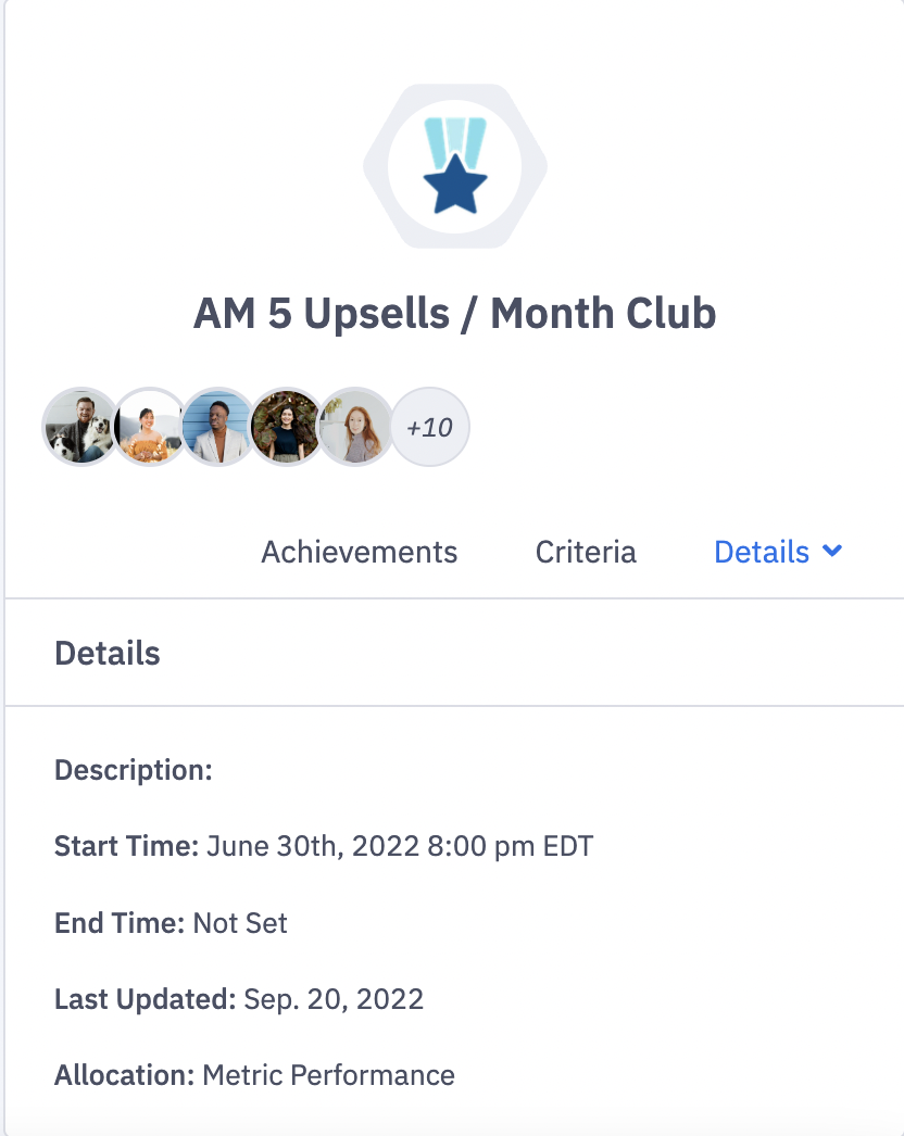 Award accolades in Ambition to celebrate when someone hits a big sales performance goal