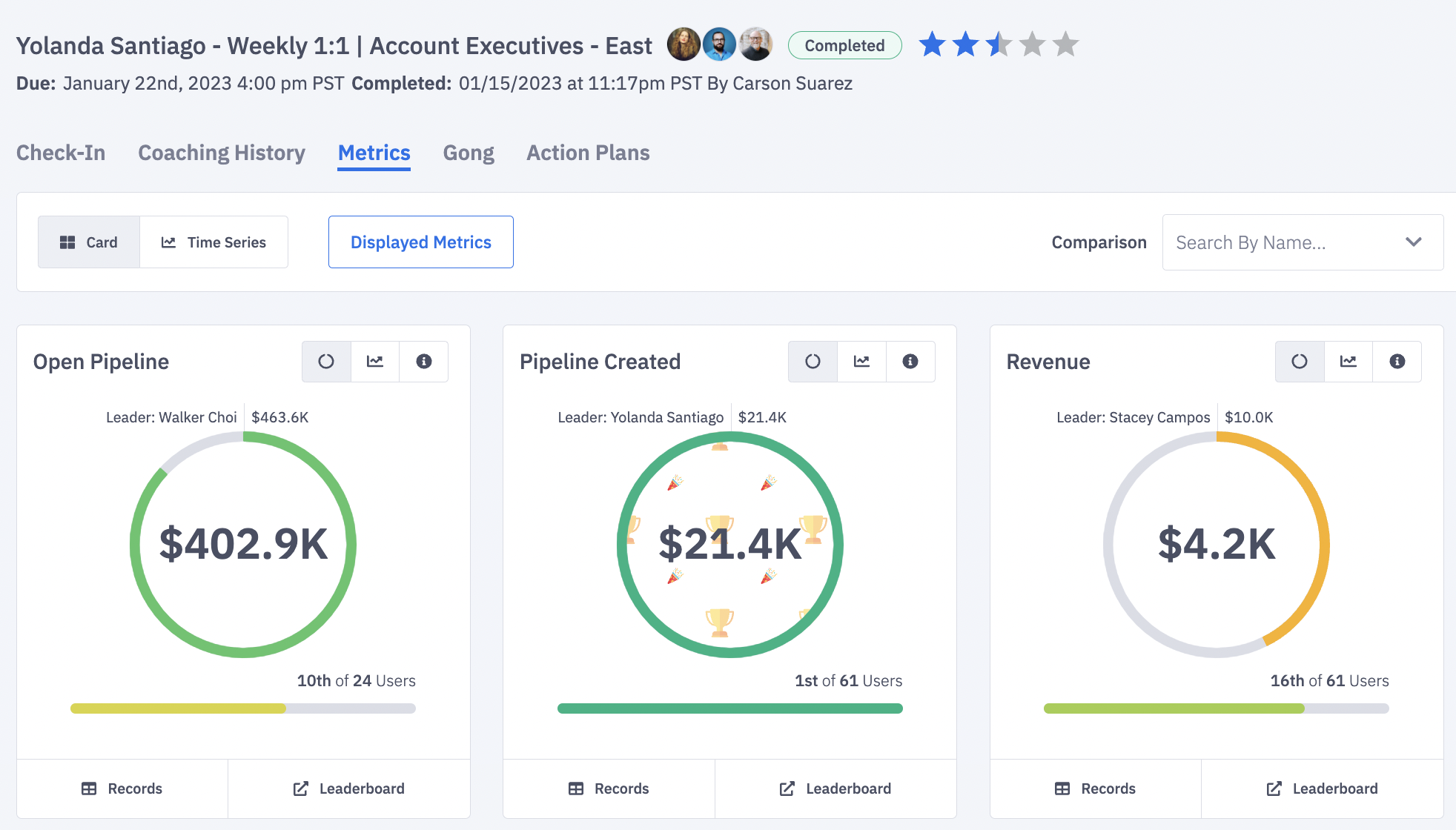Track metrics in a recurring check-in