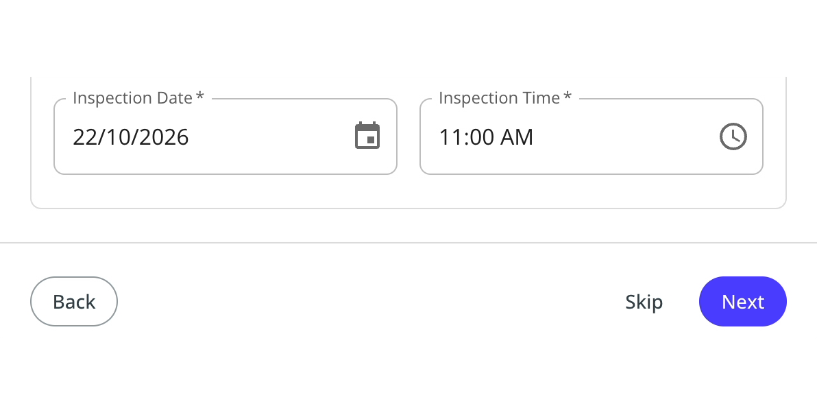 Confirming the inspection date and time in Realworks