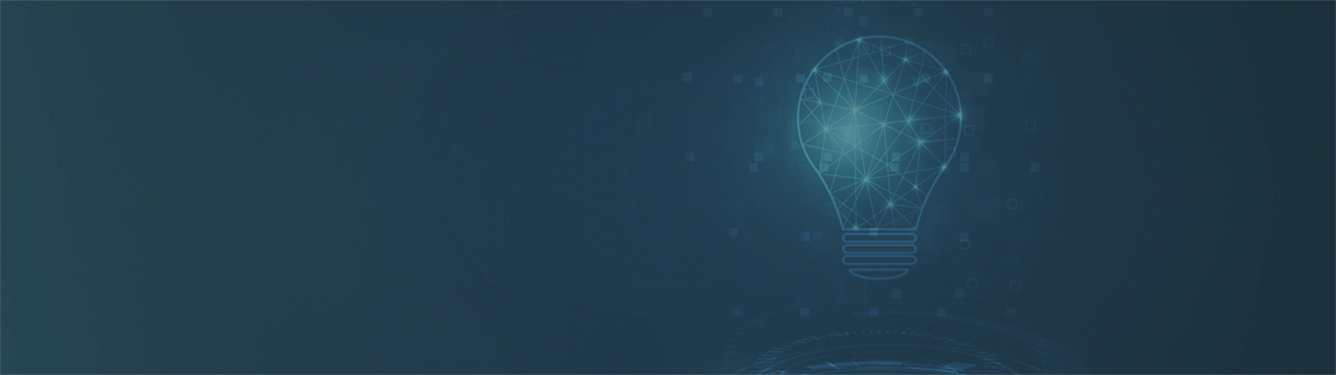 Digitale Darstellung einer leuchtenden Glühbirne aus verbundenen Punkten und Linien auf dunkelblauem Hintergrund.