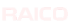 RAICO Firmenlogo in weißen Großbuchstaben mit einem leichten roten Schatten.