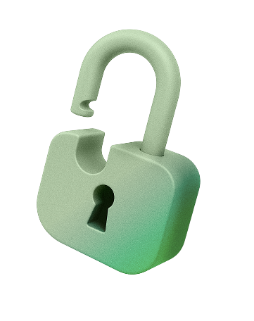 A 3D green padlock icon in an unlocked position.