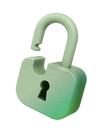 A 3D green padlock icon in an unlocked position.