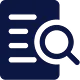Icon of a document with horizontal lines and a magnifying glass symbolizing search or review.