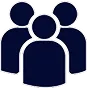 Icon of three abstract human figures representing a group or users.