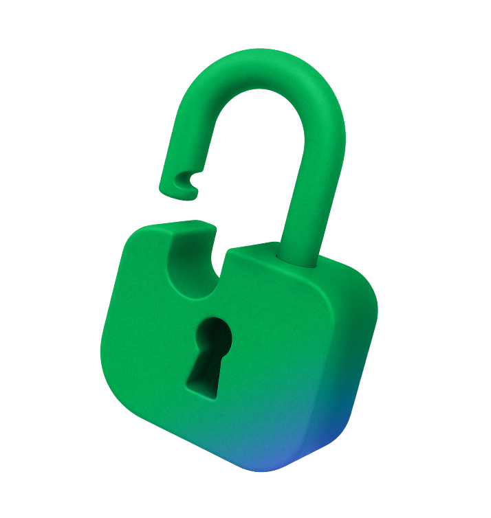 3D green padlock icon with an open shackle.