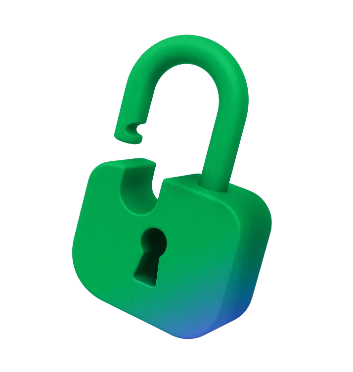 3D green padlock icon with an open shackle.