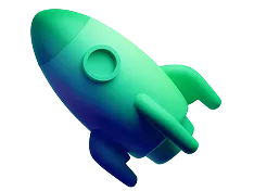 Green and blue stylized rocket ship icon.