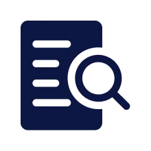 Document icon with a magnifying glass symbolizing search or review.