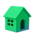 Green 3D house icon with windows and an arched doorway.