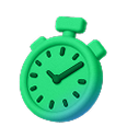 Green stopwatch showing time at ten minutes past two.