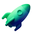 Green and blue stylized rocket icon angled upward.