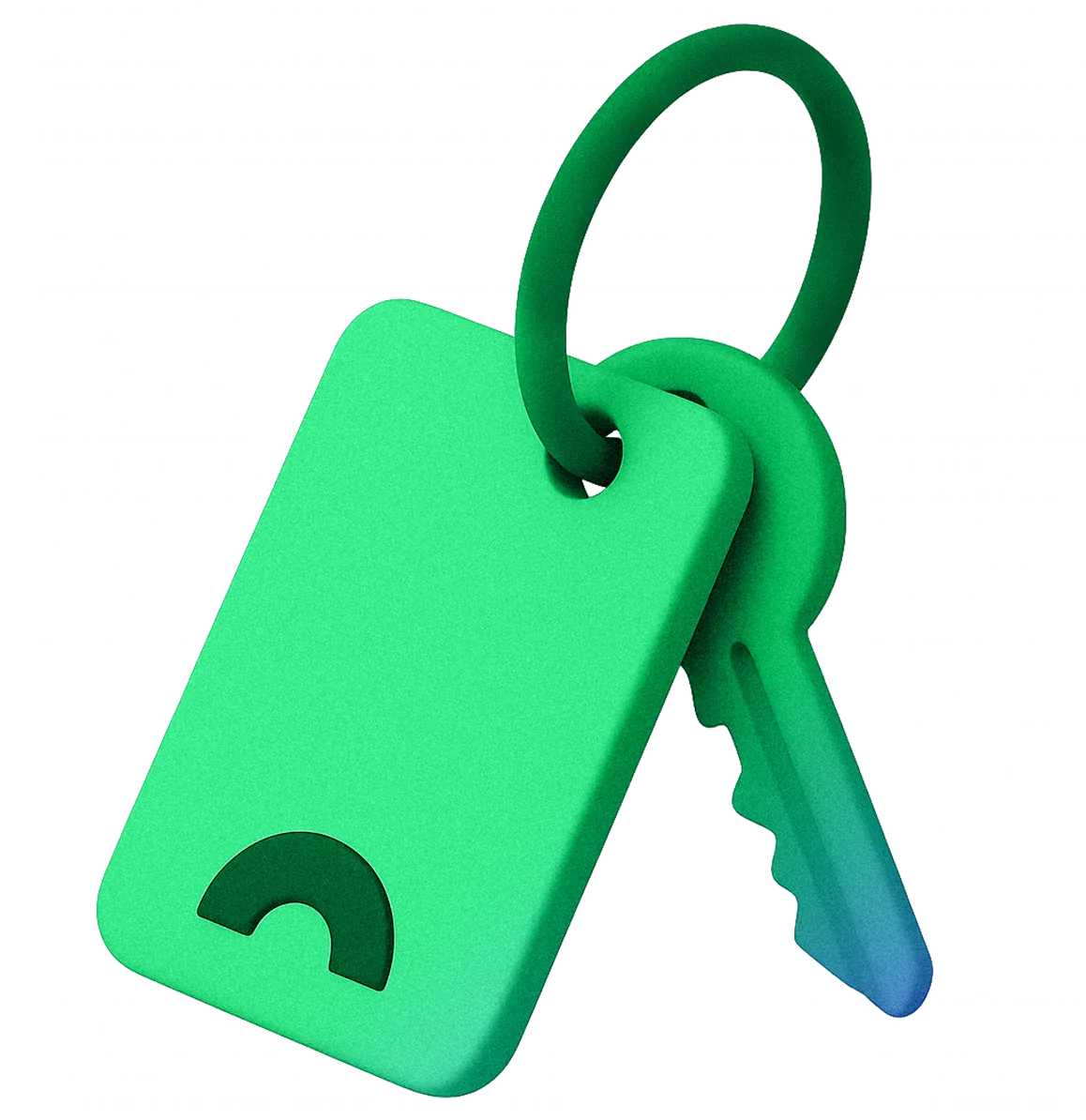 Green 3D keys on a keyring