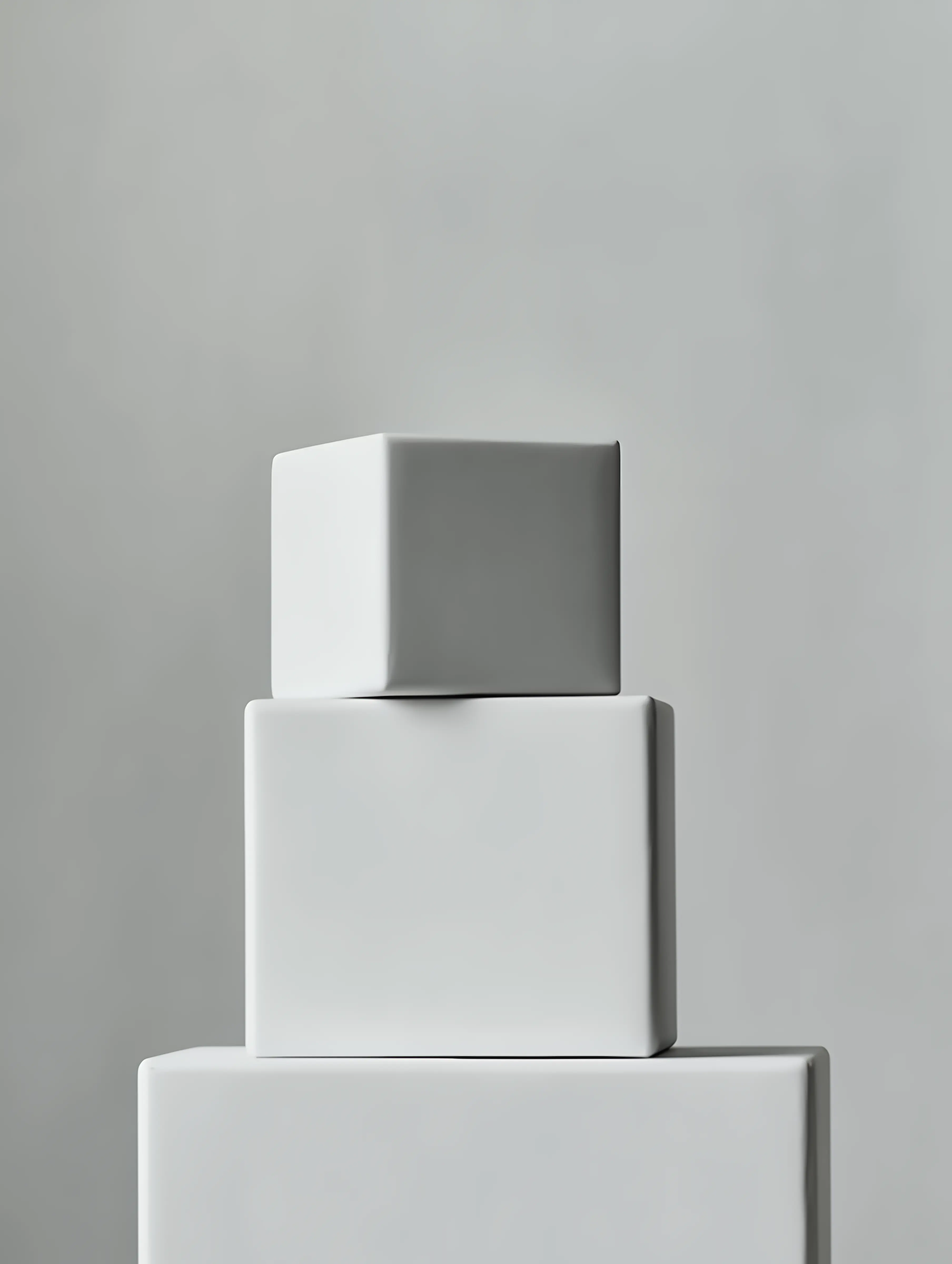 Three white rectangular and square blocks stacked against a plain gray background.