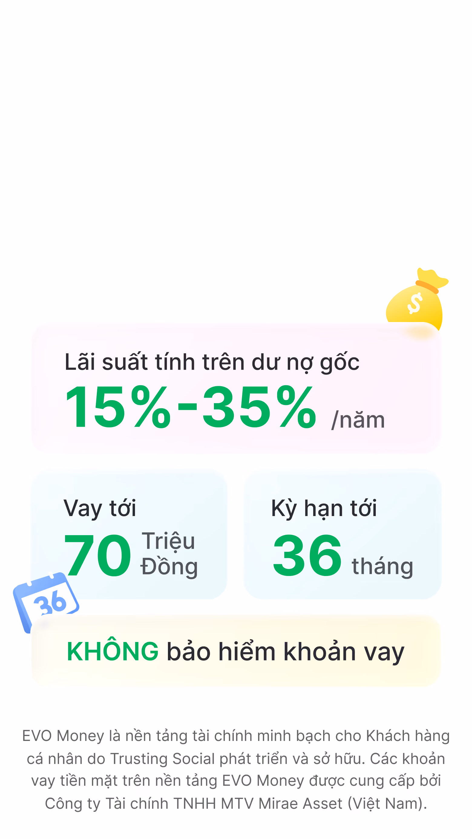 Thông tin sản phẩm vay tiền mặt EVO Money