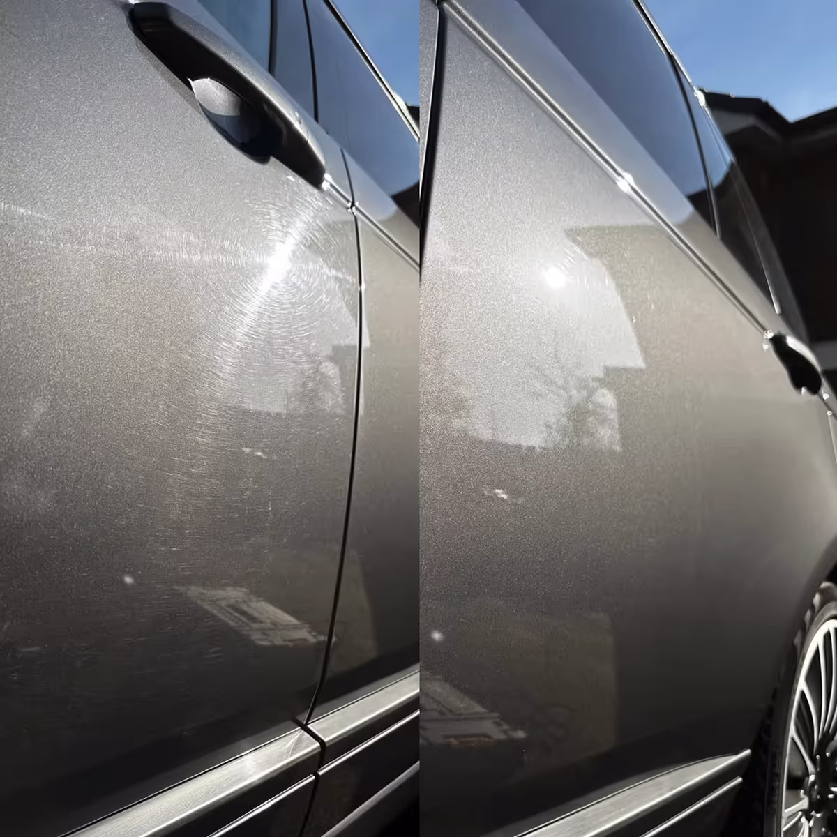 Before and after shot of valeted car