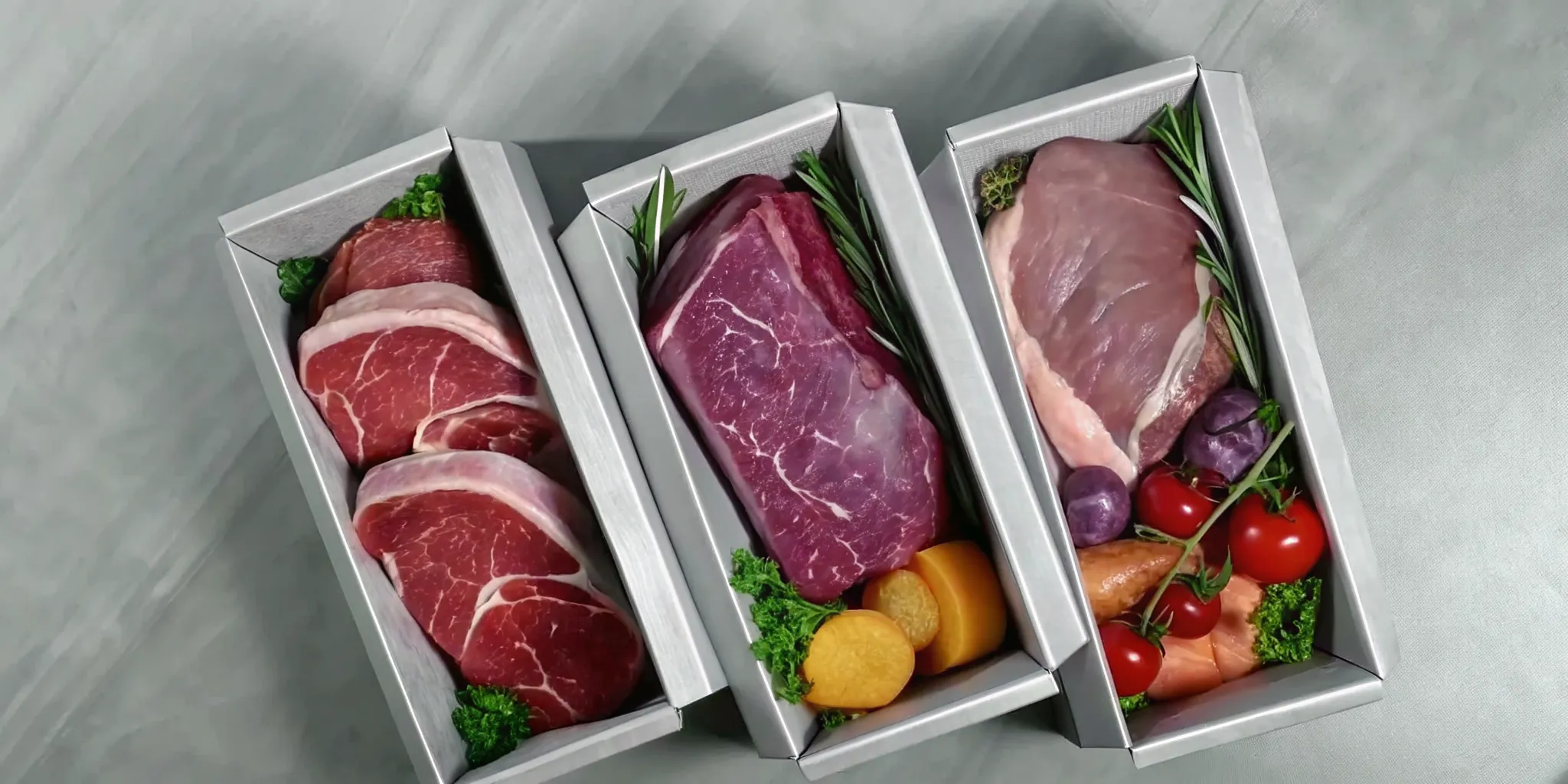 Three Canadian butcher box selections with premium cuts of beef and pork.