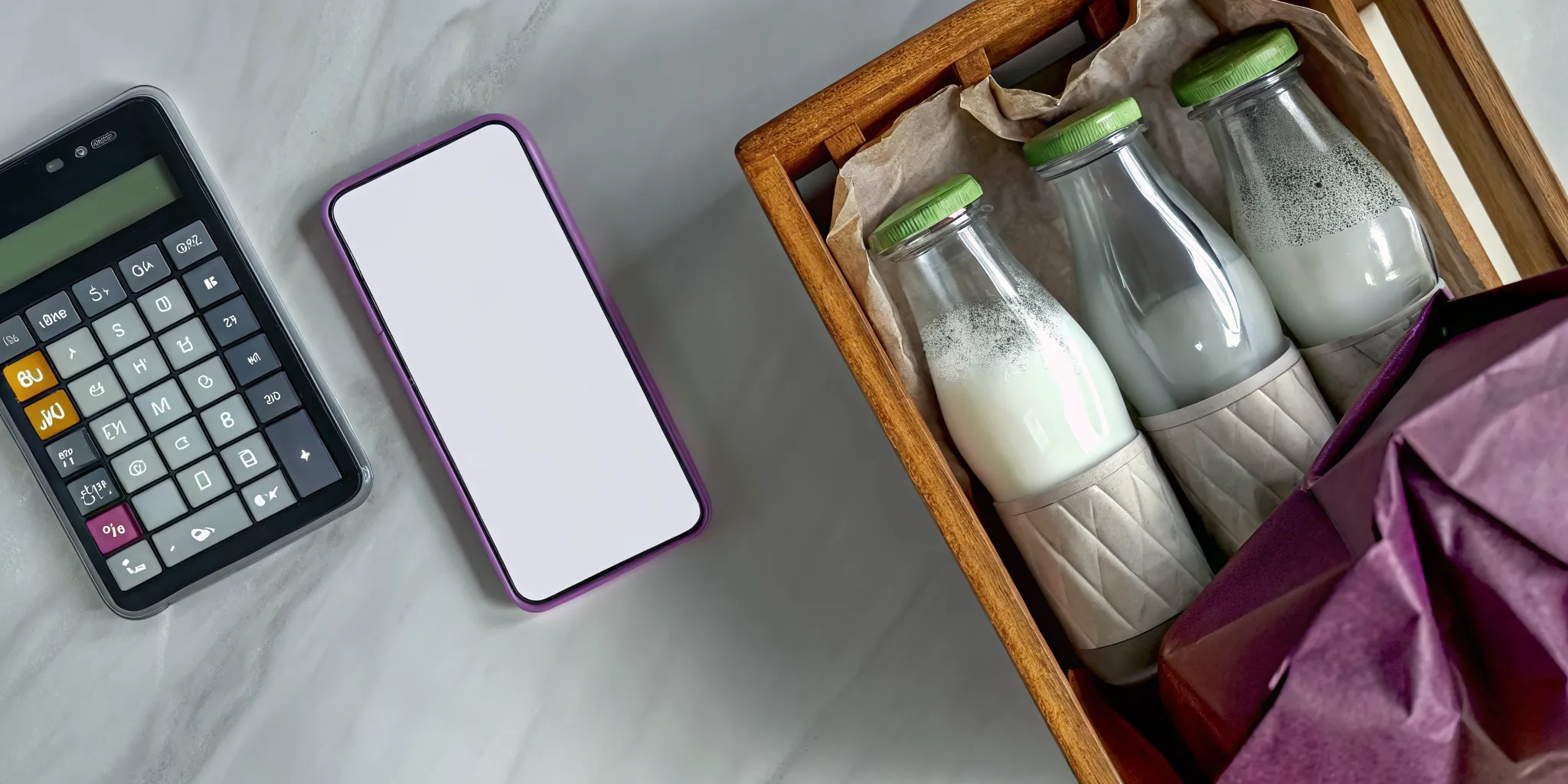 Calculating if organic milk delivery is worth it with glass milk bottles in a crate.